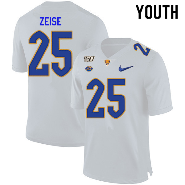 2019 Youth #25 Elijah Zeise Pitt Panthers College Football Jerseys Sale-White